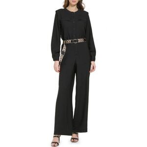 DKNY Navy Blue Belted Shirt Jumpsuit Long Sleeve